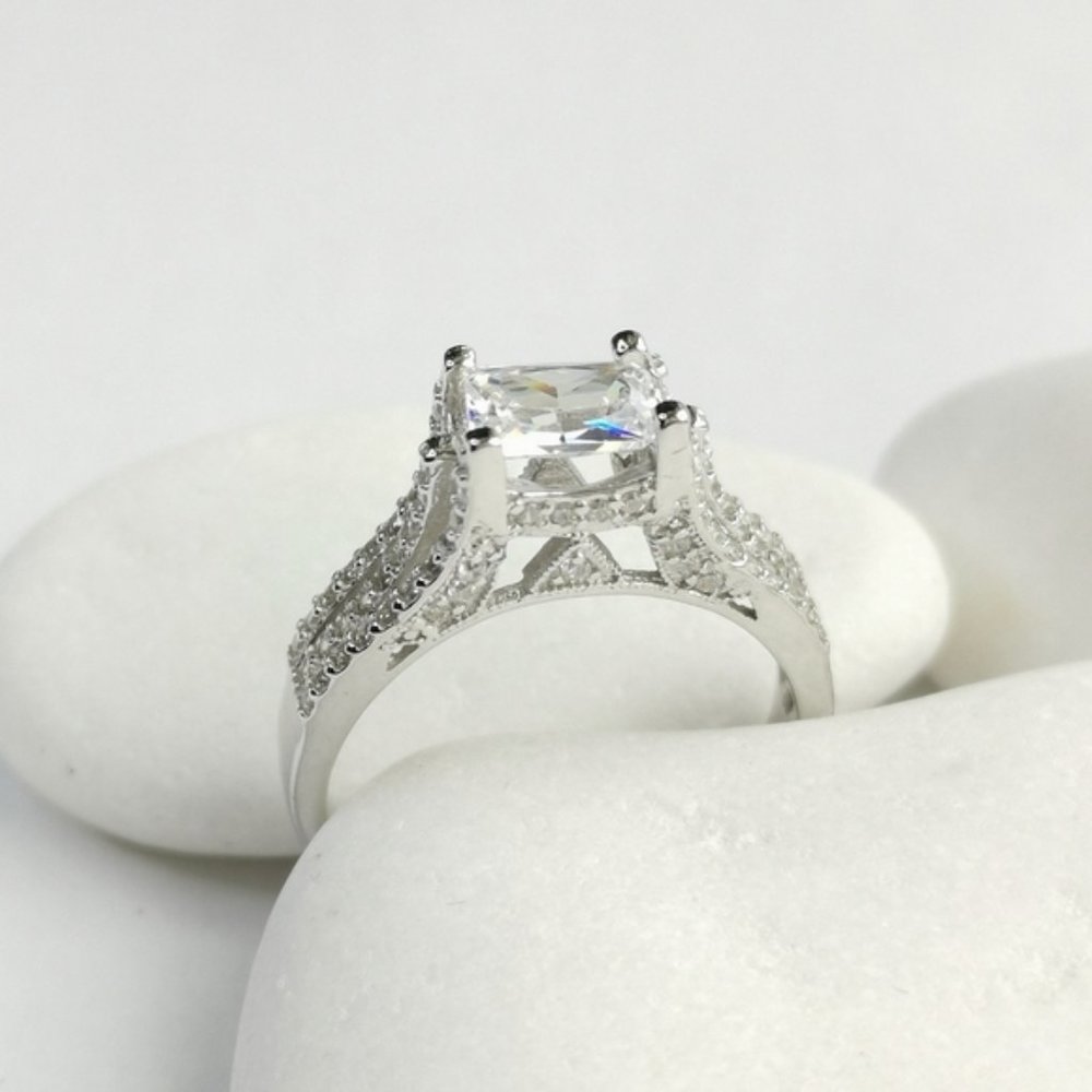 sterling silver cz cathedral set ring engagement cocktail size 9